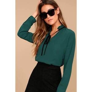 Lulus Tea Shop Teal Blue Long Sleeve Top Green - Size S